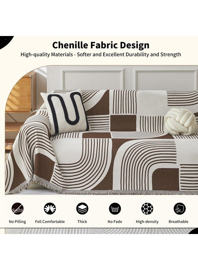 WEYOND Boho Couch Cover Pet Friendly, Bohemian Sofa Cover, Reversible Chenille Sofa Slipcover Geometric Pattern for Sectional Sofa, Loveseat, 3 Seater, Futon Cover (71" X 118", Coffee) - Image 3