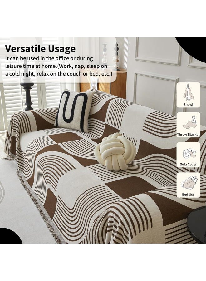 WEYOND Boho Couch Cover Pet Friendly, Bohemian Sofa Cover, Reversible Chenille Sofa Slipcover Geometric Pattern for Sectional Sofa, Loveseat, 3 Seater, Futon Cover (71" X 118", Coffee) - Image 5