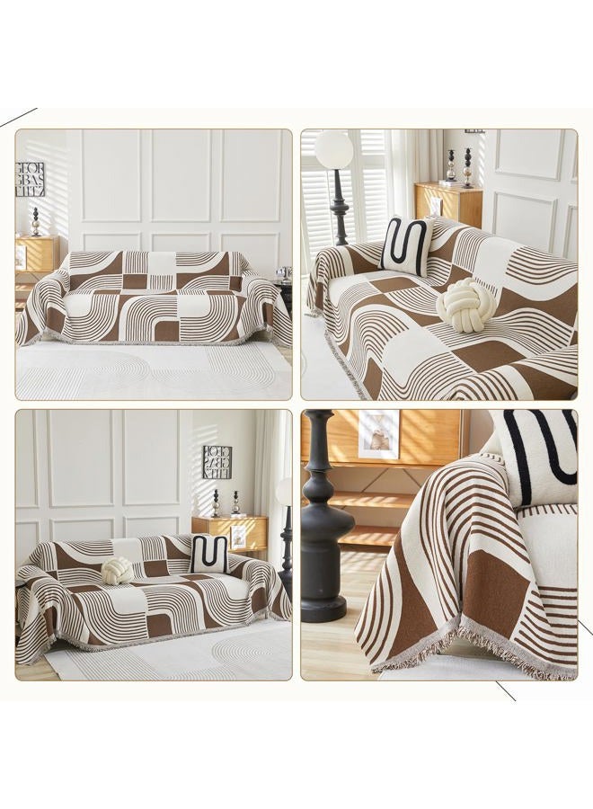 WEYOND Boho Couch Cover Pet Friendly, Bohemian Sofa Cover, Reversible Chenille Sofa Slipcover Geometric Pattern for Sectional Sofa, Loveseat, 3 Seater, Futon Cover (71" X 118", Coffee) - Image 2