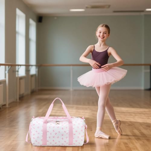 LEDAOU Gym Bag Duffle Bag with Wet Pocket Weekender Overnight Sports Duffels with Shoe Compartment for Girls Kids Women Travel Dance Cheer Bags Pink Bow Pattern - Image 3
