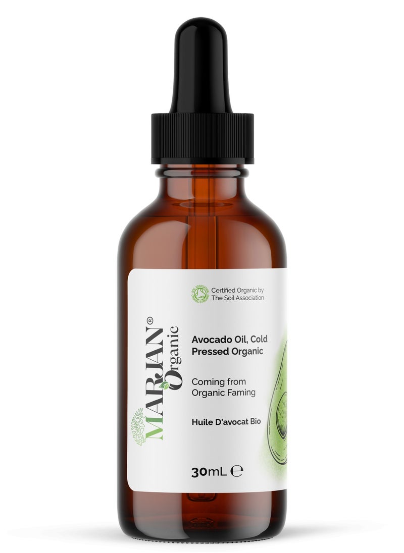 MARJAN ORGANIC Avocado Oil 30ml - Certified Organic 100% Pure Cold Pressed Virgin Premium Grade - For Hair Growth, Face & Skin Care, Dry Skin, Controls Acne, Moisturizing Scalp - Dark Circles  - Image 1
