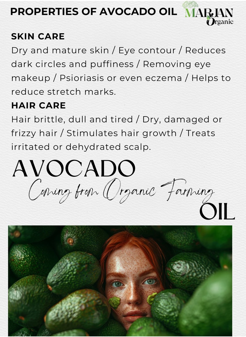 MARJAN ORGANIC Avocado Oil 30ml - Certified Organic 100% Pure Cold Pressed Virgin Premium Grade - For Hair Growth, Face & Skin Care, Dry Skin, Controls Acne, Moisturizing Scalp - Dark Circles  - Image 3