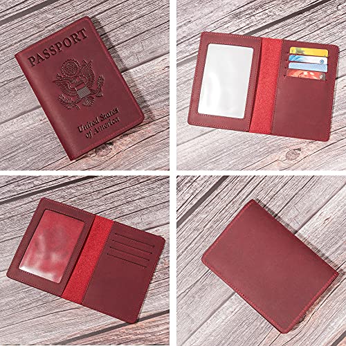 AGBIADD RFID-Blocking Genuine Leather Passport Holder - Travel Document Organizer Wallet for Men & Women, Durable Slim Travel Accessories with Card Slots (Wine Red) - Image 3