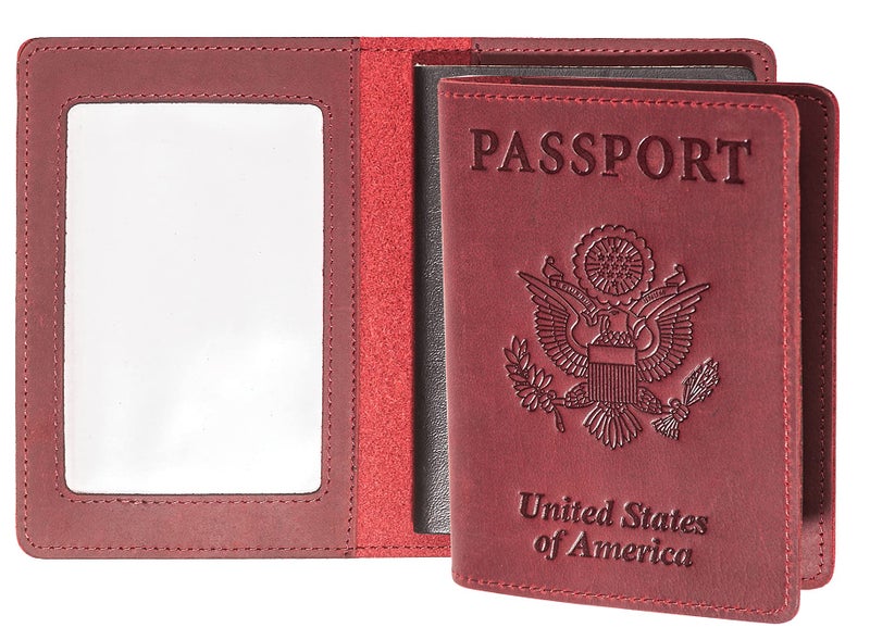 AGBIADD RFID-Blocking Genuine Leather Passport Holder - Travel Document Organizer Wallet for Men & Women, Durable Slim Travel Accessories with Card Slots (Wine Red) - Image 1