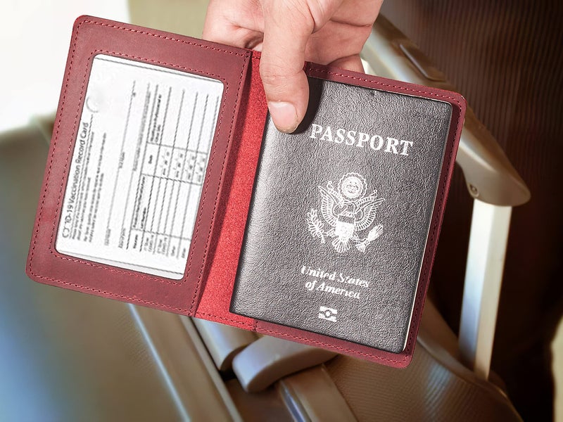 AGBIADD RFID-Blocking Genuine Leather Passport Holder - Travel Document Organizer Wallet for Men & Women, Durable Slim Travel Accessories with Card Slots (Wine Red) - Image 2