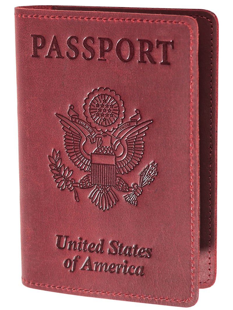 AGBIADD RFID-Blocking Genuine Leather Passport Holder - Travel Document Organizer Wallet for Men & Women, Durable Slim Travel Accessories with Card Slots (Wine Red) - Image 5