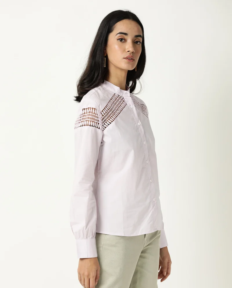 Rareism Women's Lace Insert Poplin Fitted Shirt