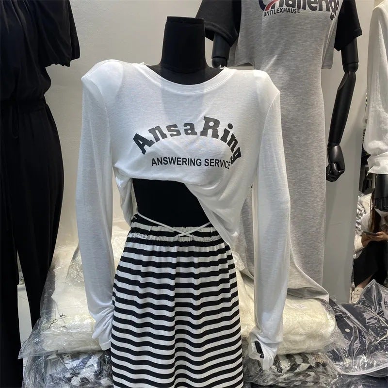 Korean Loose Long-Sleeve Sunscreen Tee for Women White