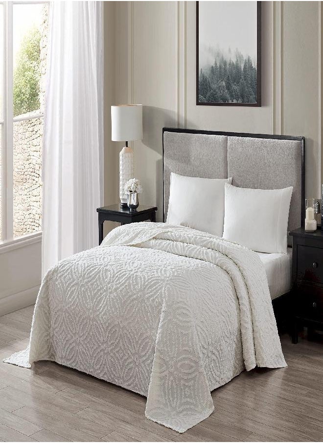Beatrice Home Fashions - Beatrice Home Fashions Wedding Ring Chenille Bedspread, Queen, Ivory - Image 1
