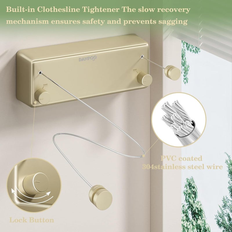 Danpoo Danpro Retractable Clothesline, 2x13.8ft Designer Drying Line for Luxury Bedroom/Closet, Seamless Blending with Modern Interiors(Gold) - Image 4