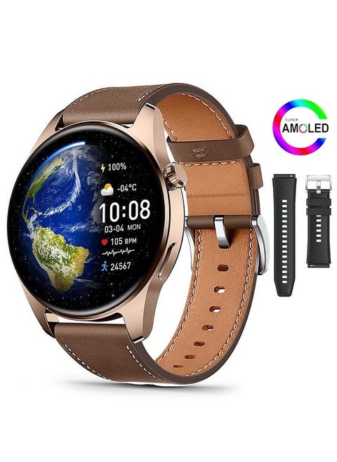 HK4 Hero AMOLED Smart Watch Men LTPO Screen 2.5D Amplitude 1.5 Inch GPS Trajectory Chat GPT APP Compass NFC Bluetooth Call 46mm Wireless Charger Gold