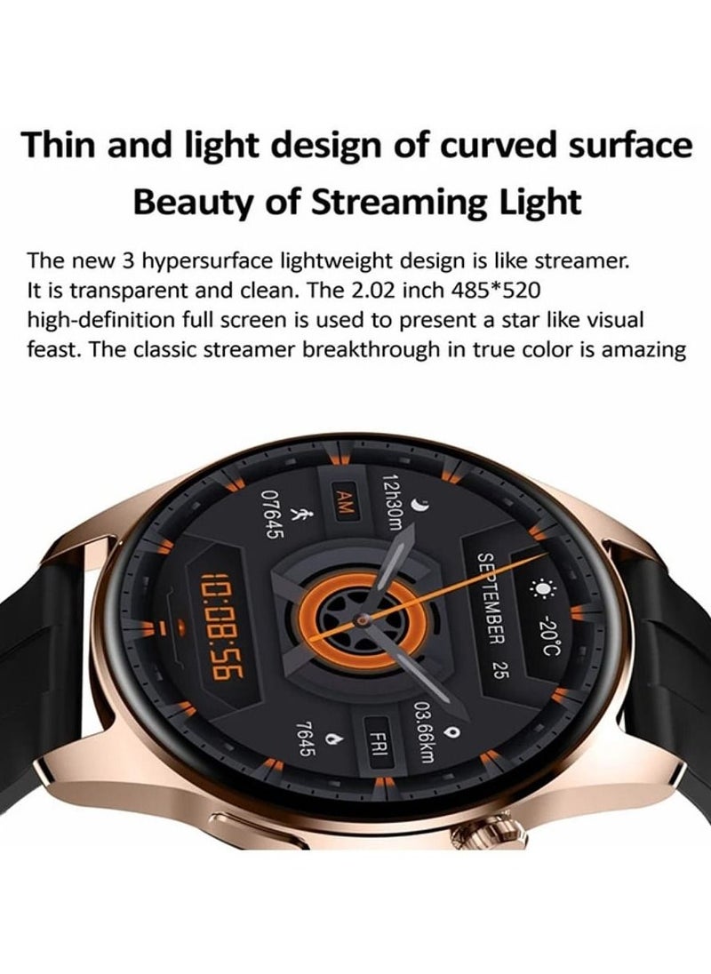 HK4 Hero AMOLED Smart Watch Men LTPO Screen 2.5D Amplitude 1.5 Inch GPS Trajectory Chat GPT APP Compass NFC Bluetooth Call 46mm Wireless Charger Gold