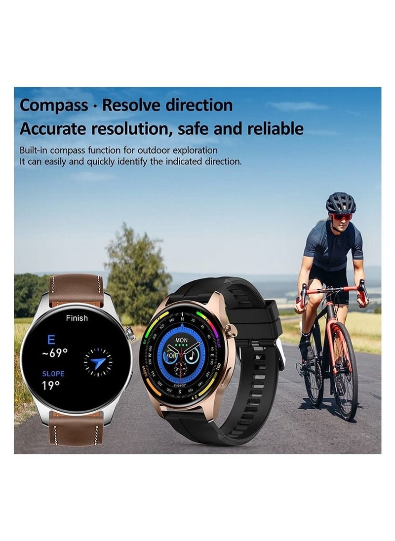 HK4 Hero AMOLED Smart Watch Men LTPO Screen 2.5D Amplitude 1.5 Inch GPS Trajectory Chat GPT APP Compass NFC Bluetooth Call 46mm Wireless Charger Gold