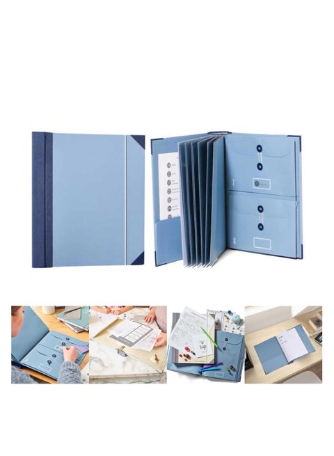 Folio Folders with Pockets, Document Organizer Folio, Accordion File Organizer for Paper Bill, Family Important Documents Organizer, for Birth Certificate, in Case I Go Missing Binder (Blue 1Pc)