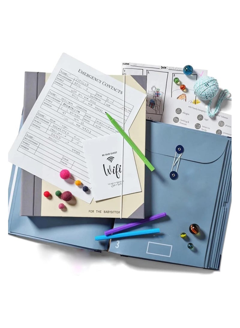 Folio Folders with Pockets, Document Organizer Folio, Accordion File Organizer for Paper Bill, Family Important Documents Organizer, for Birth Certificate, in Case I Go Missing Binder (Blue 1Pc)
