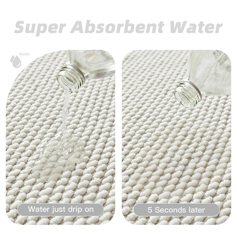 BULULOM Chenille Bathroom Rugs- Non Slip  Absorbent  Quick Dry  Thin  Washable Bath Mat Carpet Bath Rugs for Bathroom Floor  Shower  Sink  Vanity Beige 20""*30"" - Image 2