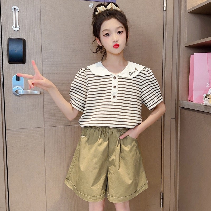2024 Toddler Girls Casual Summer Outfit Khaki 