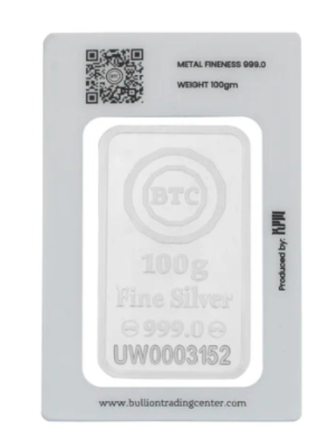 BTC 0.999 Fine Silver Bar 100 Grams BTC - Image 2