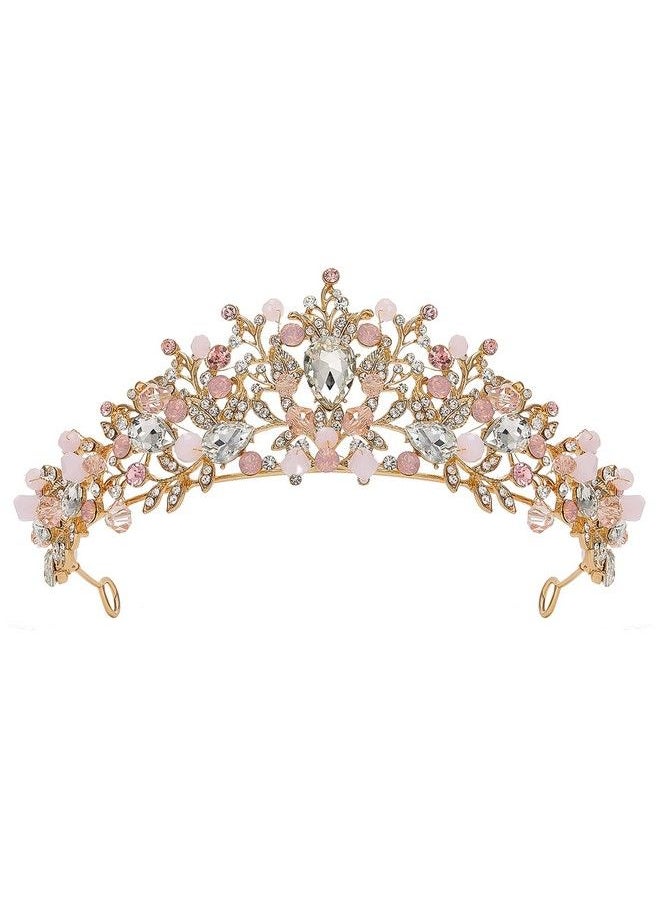 SWEETV Jeweled Wedding Tiaras And Crowns For Women Metal Princess Tiara Queen Crown For Bride Bridal Headpieces For Birthday Quinceanera Pageant Prom Pink  - Image 1