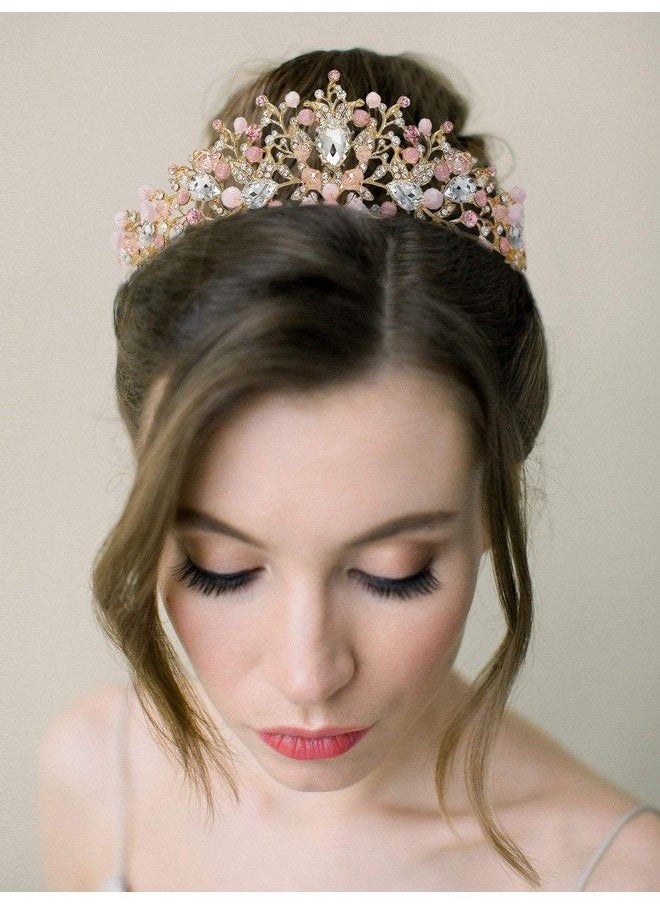 SWEETV Jeweled Wedding Tiaras And Crowns For Women Metal Princess Tiara Queen Crown For Bride Bridal Headpieces For Birthday Quinceanera Pageant Prom Pink  - Image 4