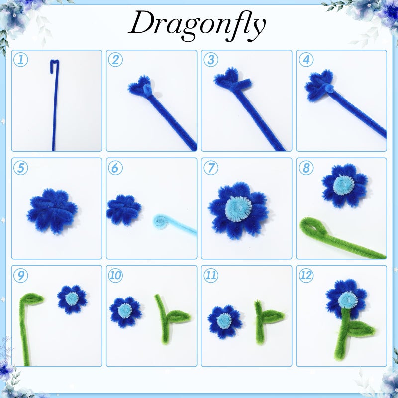 DaisyInner 700 Pcs Pipe DIY Cleaners for Craft Cleaners Flower Pipe Bulk Pastel Chenille Stems Flower Gradient Colored Fluffy for Valentine's Day School Party Decor(Blue Theme) - Image 4