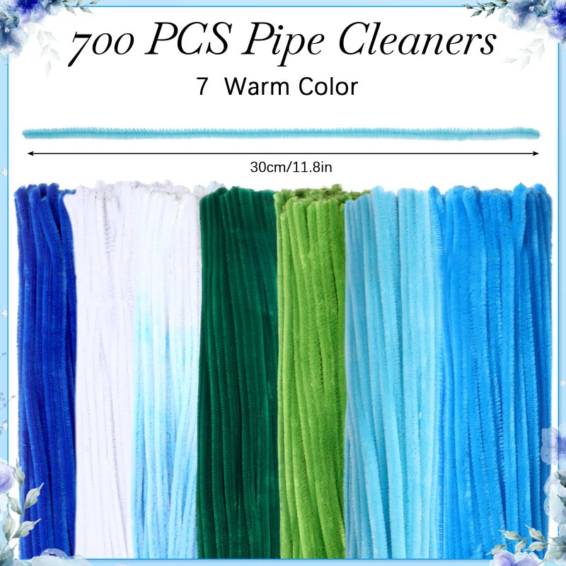 DaisyInner 700 Pcs Pipe DIY Cleaners for Craft Cleaners Flower Pipe Bulk Pastel Chenille Stems Flower Gradient Colored Fluffy for Valentine's Day School Party Decor(Blue Theme) - Image 2