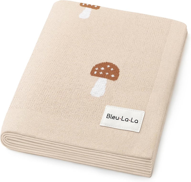 Bleu La La بطانية استقبال لف أطفال محبوكة فاخرة للبنات والأولاد - 100% قطن ناعمة كالزبدة دافئة سرير عربة أطفال مهد لحاف محايد بين الجنسين للرضع والأطفال (فطر - كريمي) - Image 1