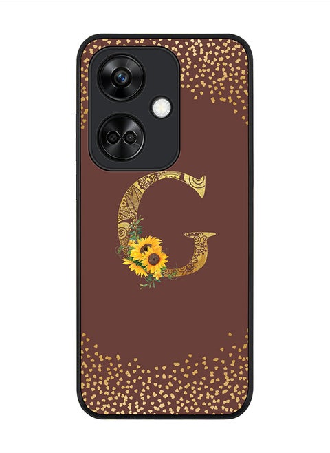 Rugged Black Edge case for OnePlus Nord CE3 Case Cover - Custom Monogram Initial Letter Mandala Floral Pattern Alphabet - G (Brown)