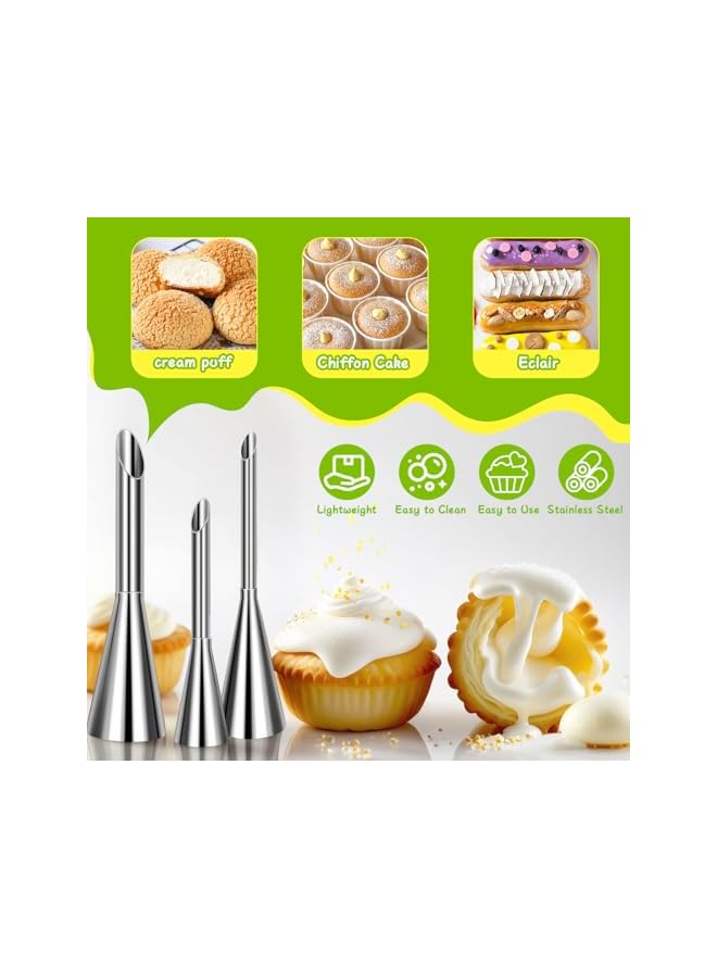 S-TOP Cream Piping Tips, Stainless Steel Long Cream Puff Nozzle Decor Small Pastry Icing Piping Decorating Tools (3 Pieces) - Image 2