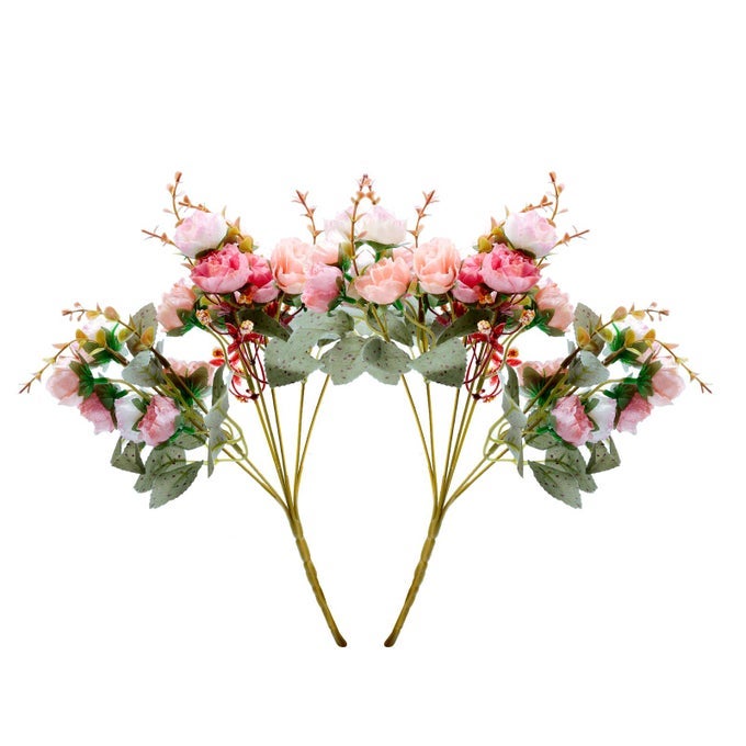 REALJOY 21 HEADS DIAMOND SMALL ROSE ARTIFICIAL FLOWERS ARTIFICIAL ROSE FLOWER BOUQUETS FOR HOME WEDDING PARTY DECORATION 2PCS AUTUMN DIAMOND PINK