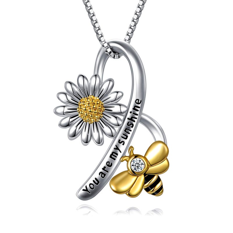 LONAGO Daisy Necklace with Bee You Are My Sunshine Daisy Flower Necklace 925 Sterling Silver Jewelry Gift for Women - Image 1