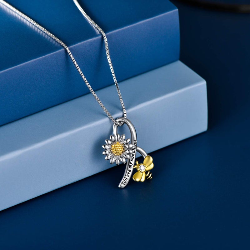 LONAGO Daisy Necklace with Bee You Are My Sunshine Daisy Flower Necklace 925 Sterling Silver Jewelry Gift for Women - Image 2