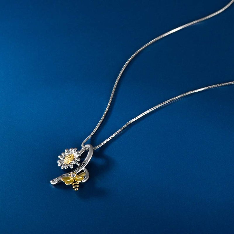 LONAGO Daisy Necklace with Bee You Are My Sunshine Daisy Flower Necklace 925 Sterling Silver Jewelry Gift for Women - Image 3