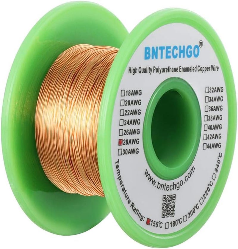 BNTECHGO سلك مغناطيسي 28 AWG - سلك نحاسي مطلي بالمينا - سلك لف مغناطيسي مطلي بالمينا - 4 أونصة - قطر 0.0122 بوصة - 1 بكرة ملف - طبيعي - تصنيف درجة حرارة 155 درجة مئوية - يستخدم على نطاق واسع للمحولات والمحاثات - Image 2