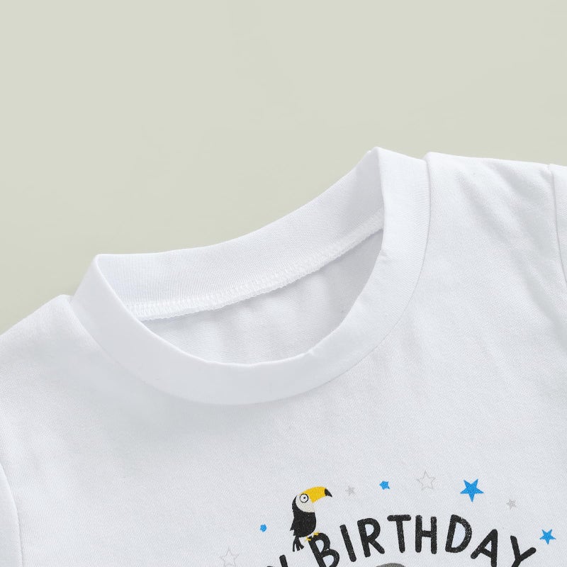 Pudcoco Infant Baby Boys Girls First Birthday Outfit 1st Birthday T-Shirt Wild One Safari Zoo Jungle Animals Shirt (White Blue, 12-18 Months) - Image 3