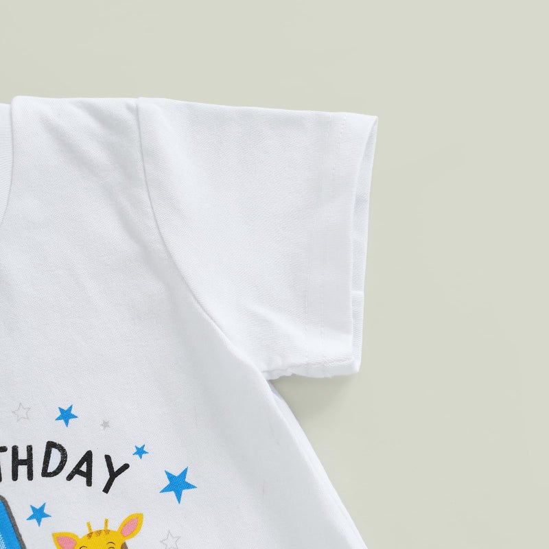 Pudcoco Infant Baby Boys Girls First Birthday Outfit 1st Birthday T-Shirt Wild One Safari Zoo Jungle Animals Shirt (White Blue, 12-18 Months) - Image 5