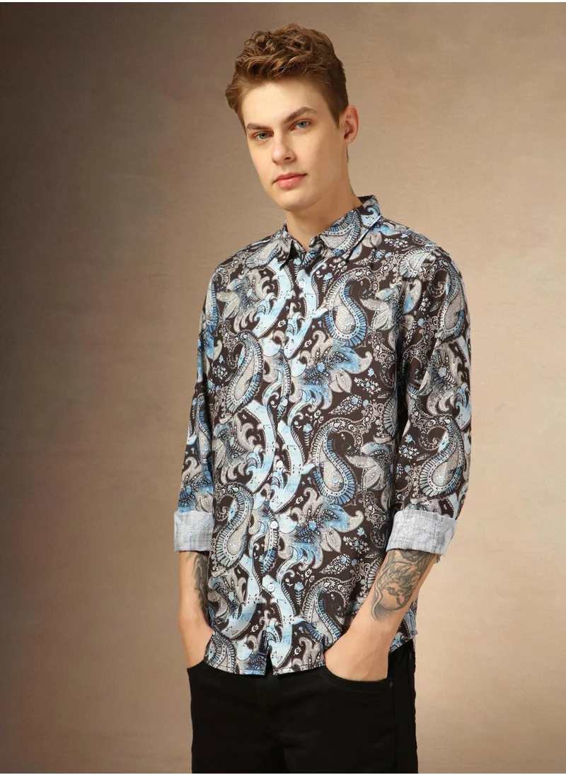 Dennis Lingo Men's Multicoloured Cotton Blend Printed Button Down Shirt
