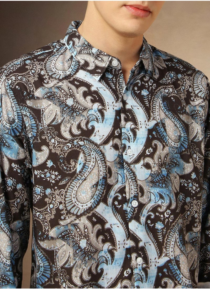 Dennis Lingo Men's Multicoloured Cotton Blend Printed Button Down Shirt  - Image 4