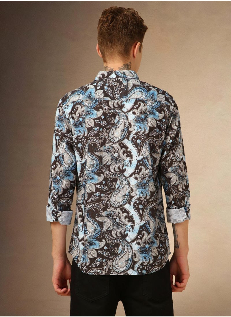 Dennis Lingo Men's Multicoloured Cotton Blend Printed Button Down Shirt  - Image 3