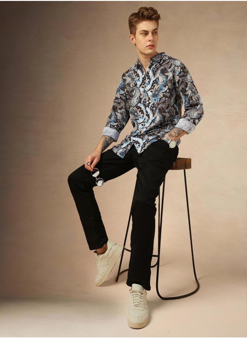 Dennis Lingo Men's Multicoloured Cotton Blend Printed Button Down Shirt  - Image 5