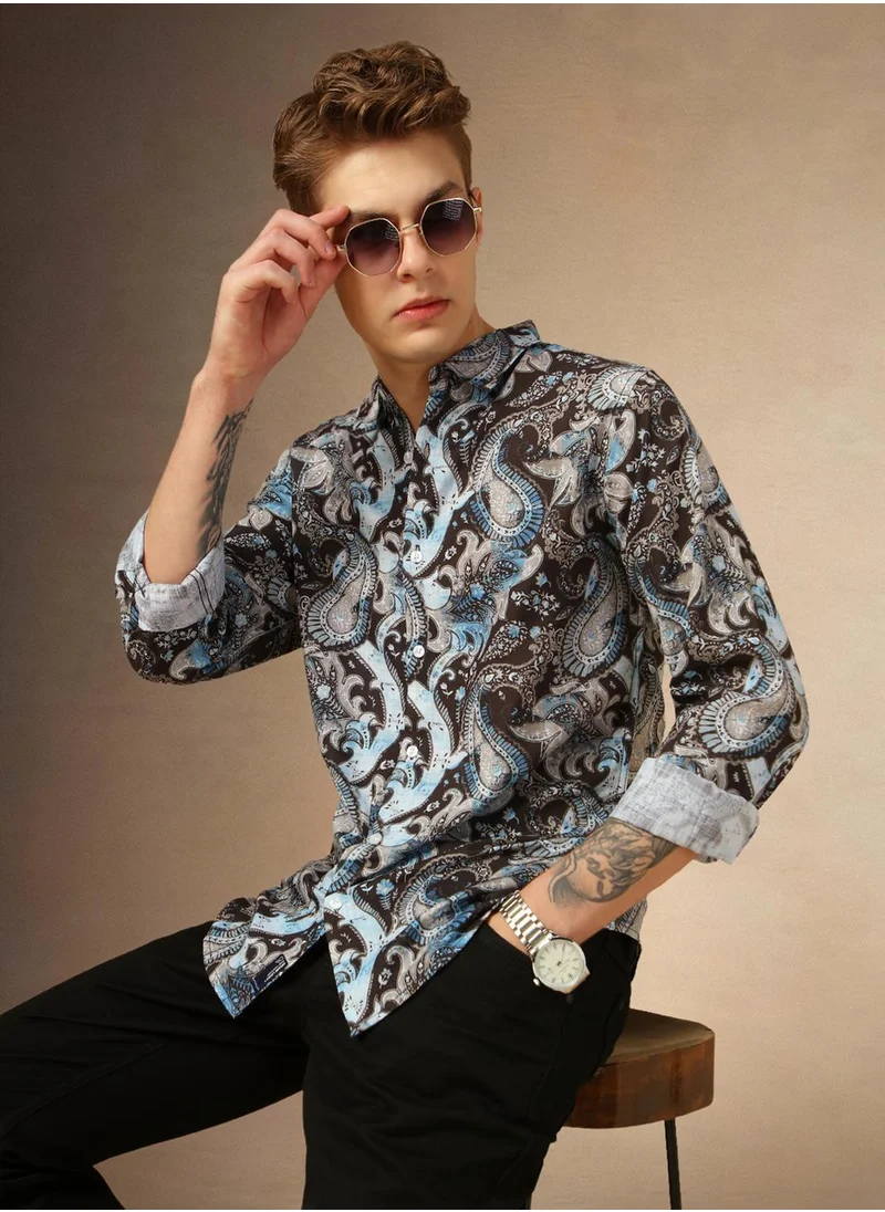 Dennis Lingo Men's Multicoloured Cotton Blend Printed Button Down Shirt