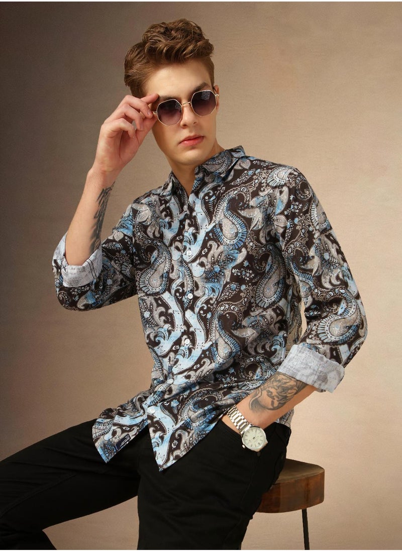 Dennis Lingo Men's Multicoloured Cotton Blend Printed Button Down Shirt  - Image 1