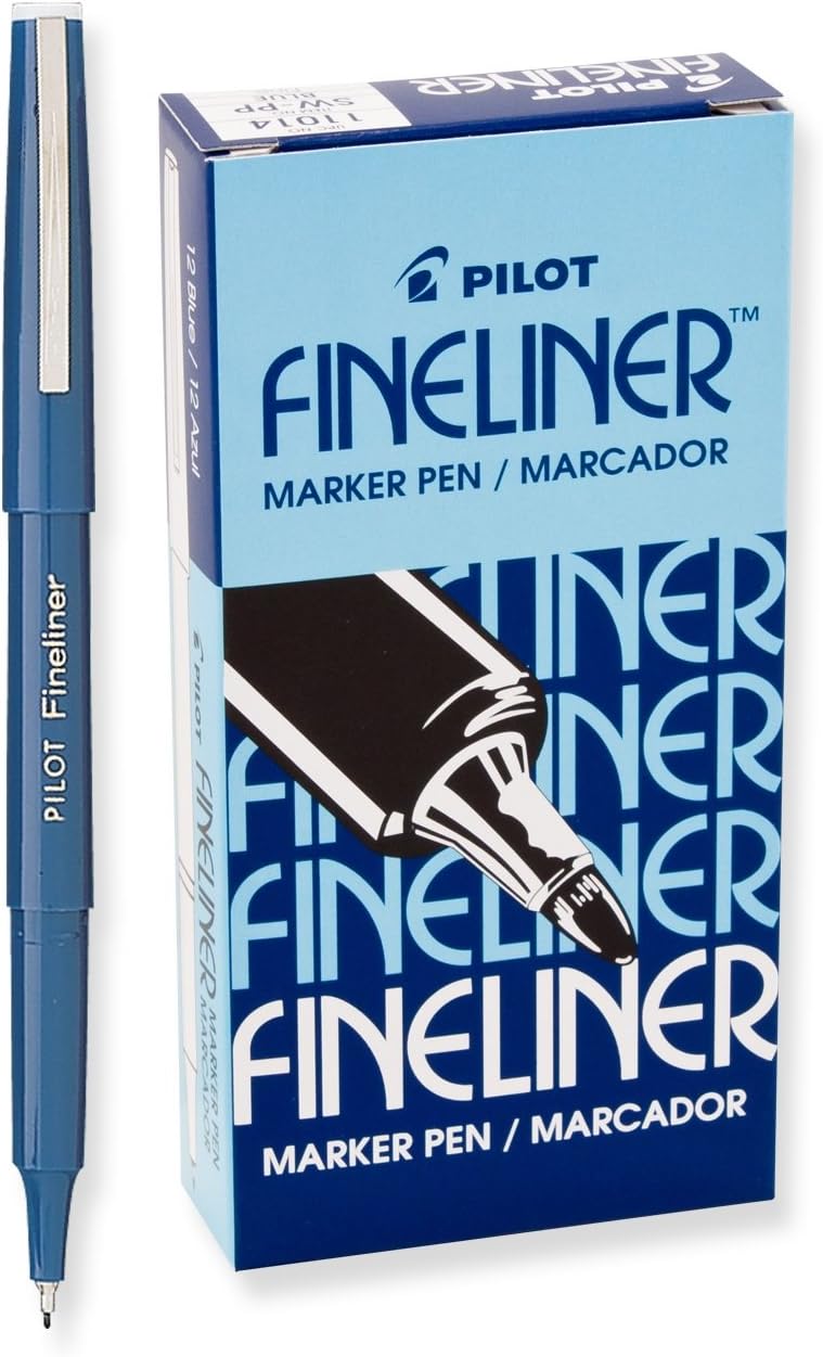 PILOT Fineliner Marker Pens, Fine Point, Blue Ink, 12-Pack (11014) - Image 1