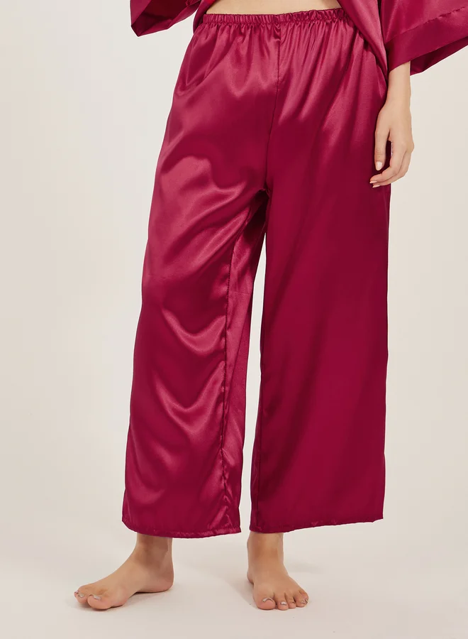 Styli Satin Tie Waist Kimono and Pyjama Set
