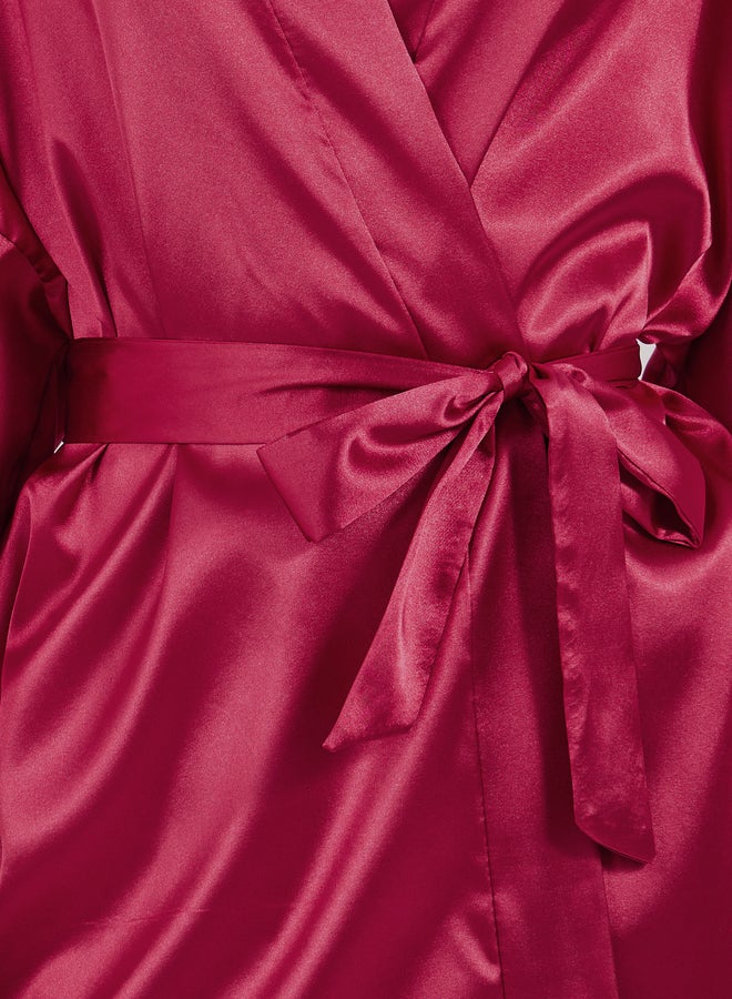 Styli Satin Tie Waist Kimono and Pyjama Set  - Image 3