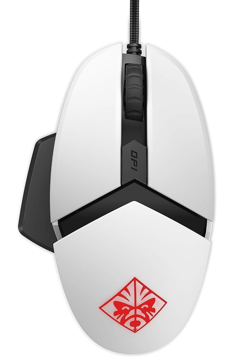 HP ماوس الألعاب السلكي OMEN Reactor، مستشعر بصري بدقة 16000 نقطة في البوصة (DPI)، 6 أزرار قابلة للبرمجة، إضاءة RGB، معدل تحديث 1000 هرتز، اتصال USB، مسند راحة يد قابل للتعديل، لون أبيض. - Image 1