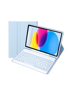 Generic Protective Case Wireless Keyboard For Ipad 10th Gen 10.9.7 Tablet Compatible Ipad Pro 11 Magnetic Suction Smart Control For 9-Color:White Ice Blue Leather Case + Round Key Cap Keyboard-Applicable Model:ipad 10 Generation 10.9 2022 Edition  - Image 1