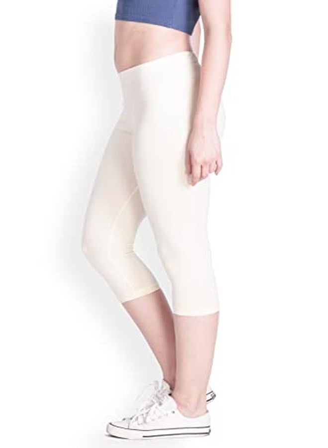 Lyra Women Solid Premium Cotton Capri Cream - Image 3