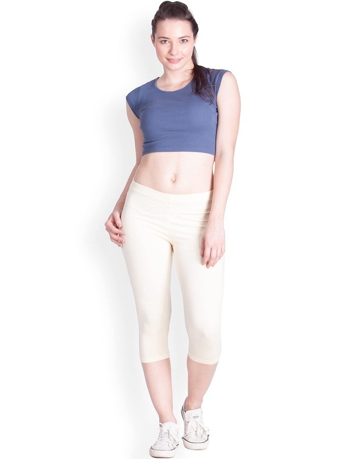 Lyra Women Solid Premium Cotton Capri Cream - Image 1