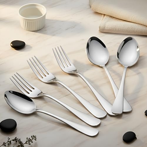 Parage 6 Pieces Stainless Steel Table Spoons and Forks Set with Round Edge, Tableware, Set of 6, Silver (Contains: 3 Table Spoons and 3 Dinner Forks) - Image 1